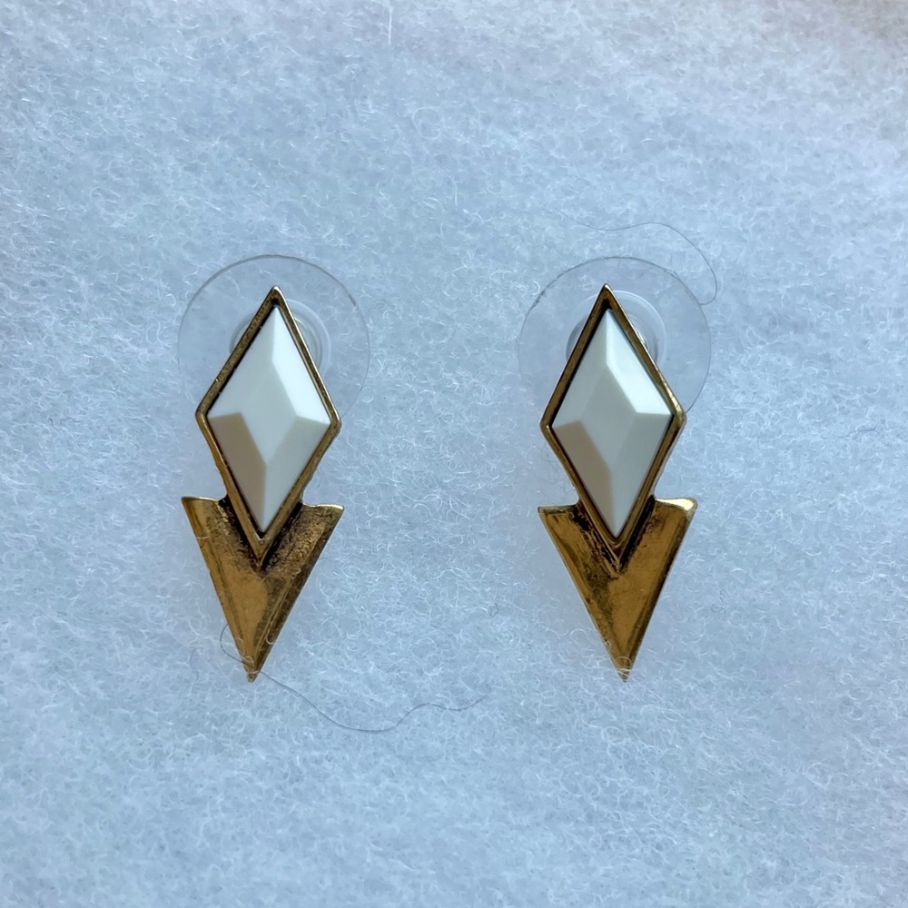 J. Crew White and Gold Geometric Stud Earrings